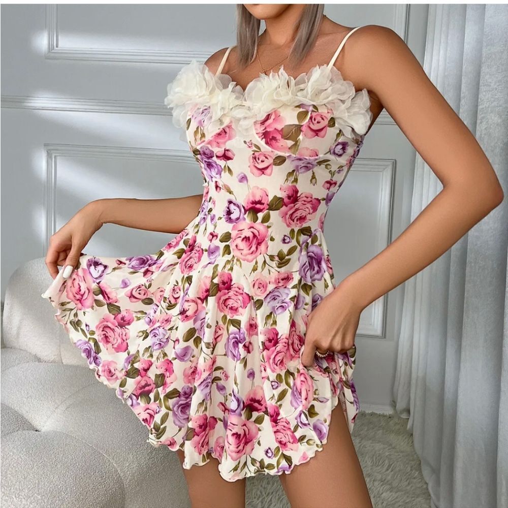 Women Sexy-Lingerie Sleepwear Lace Printing Chemise Full Slip Babydoll Nightwear